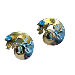 Vintage Mid Century Scatter Pins Set Brooches Silvertone & Blue Rhinestones